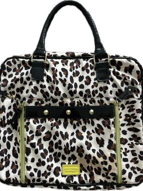 Betsey Johnson White Leopard Print Laptop Bag with Black Trim